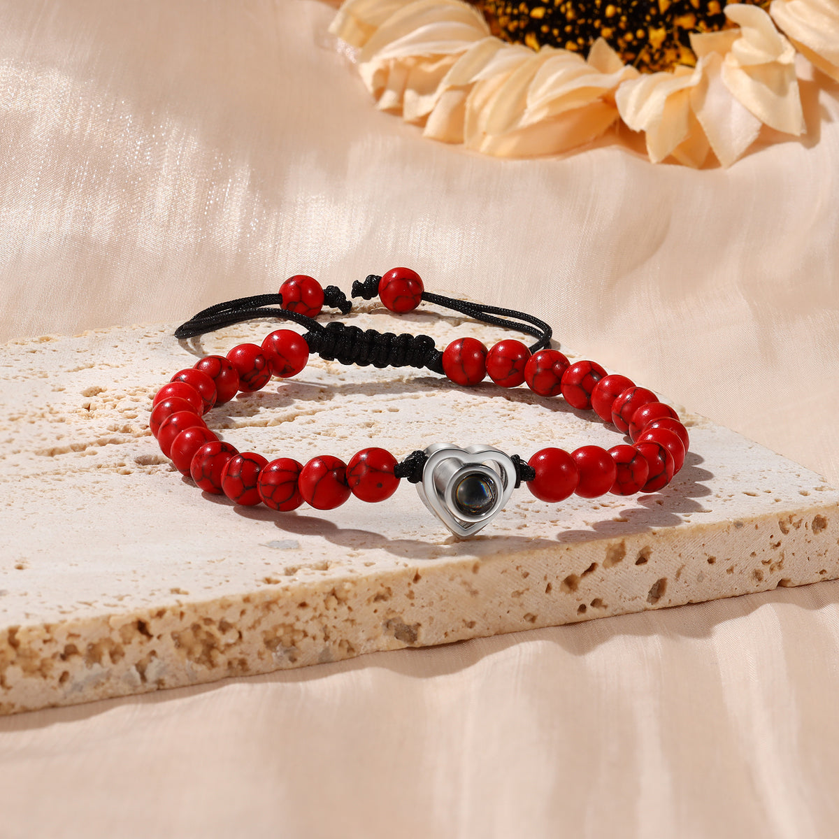 Red Bead Heart Photo Projection Bracelet