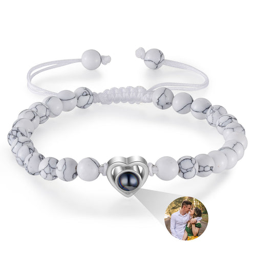 White Bead Heart Photo Projection Bracelet