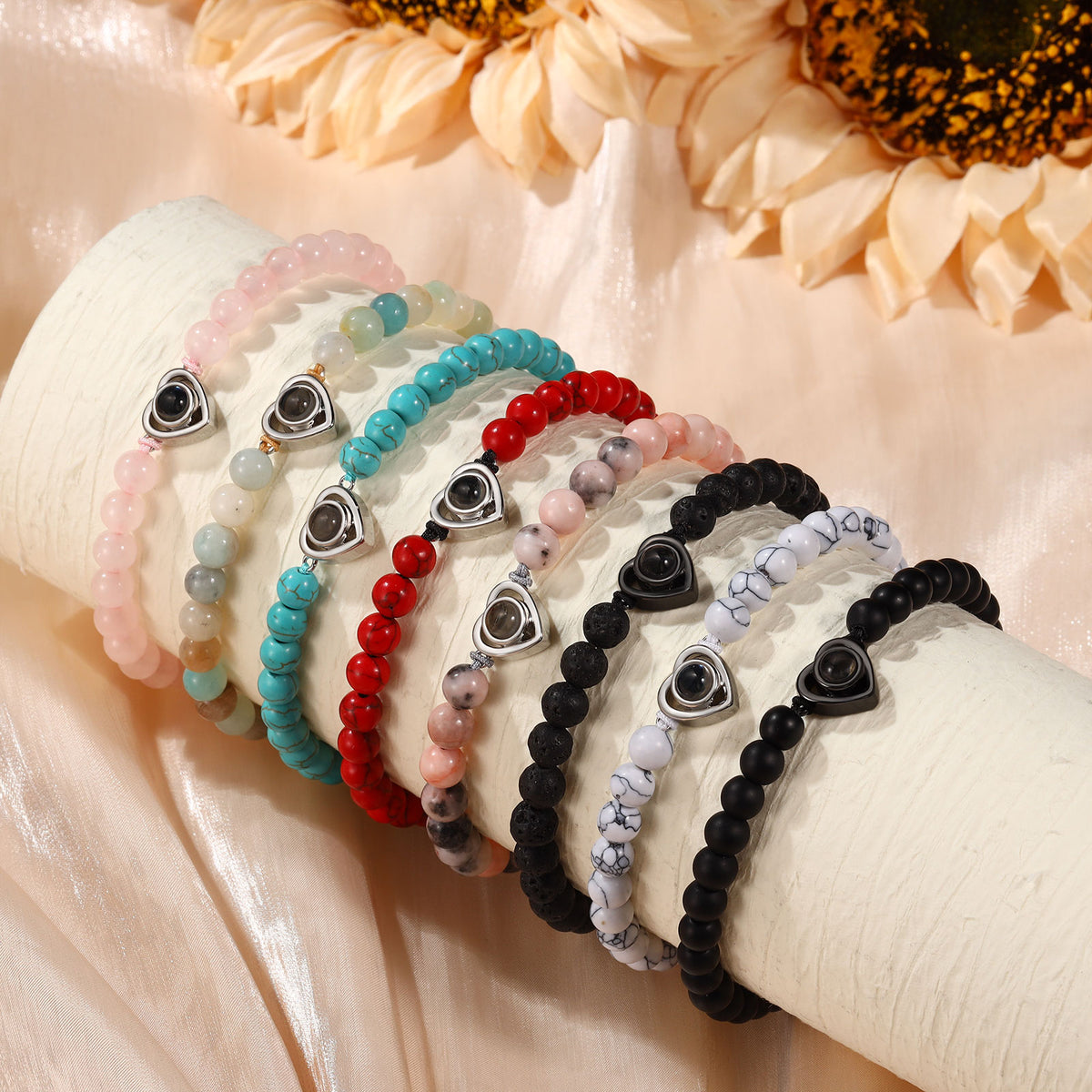 White Bead Heart Photo Projection Bracelet