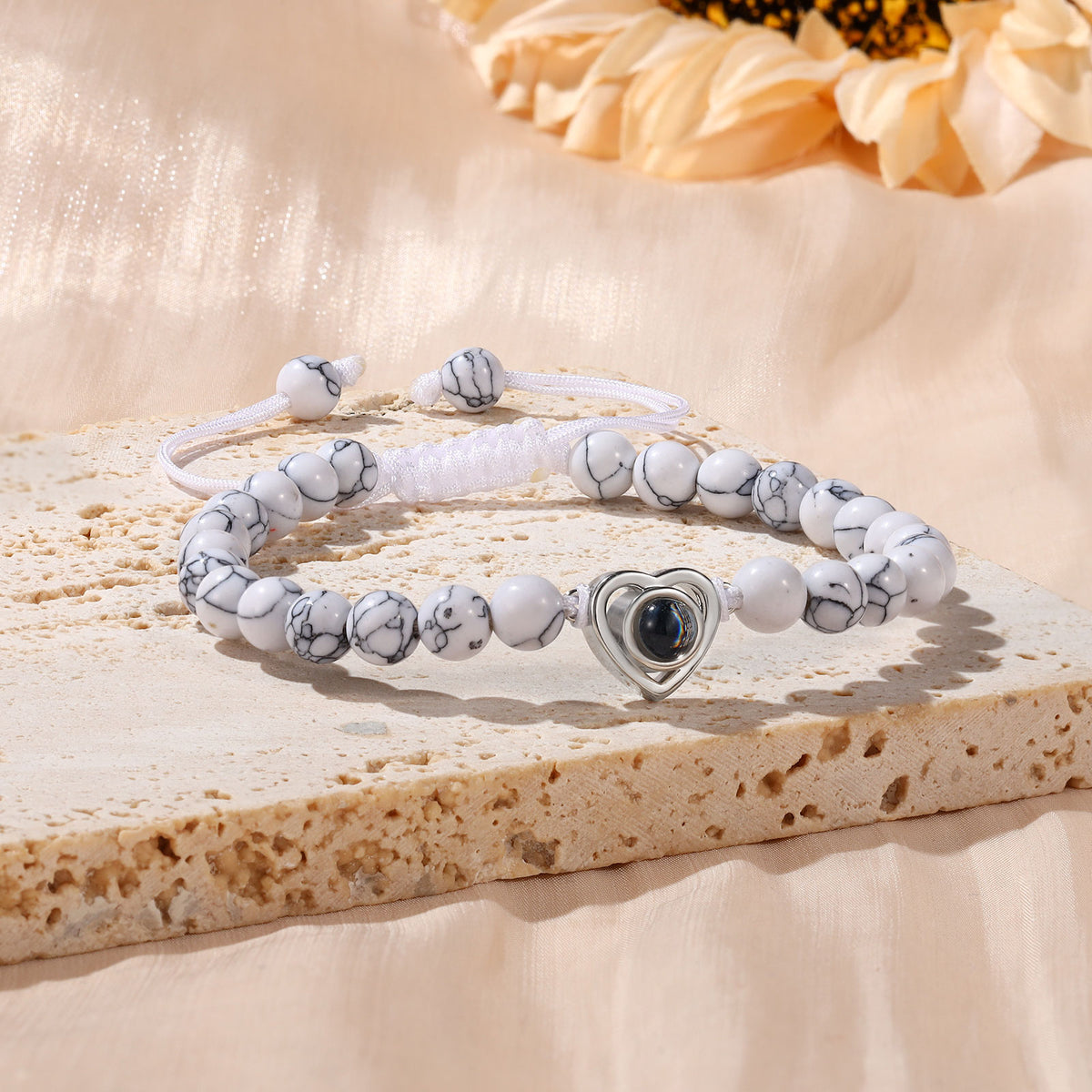 White Bead Heart Photo Projection Bracelet