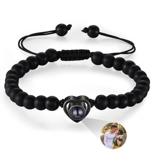 Matte Black Bead Heart Photo Projection Bracelet