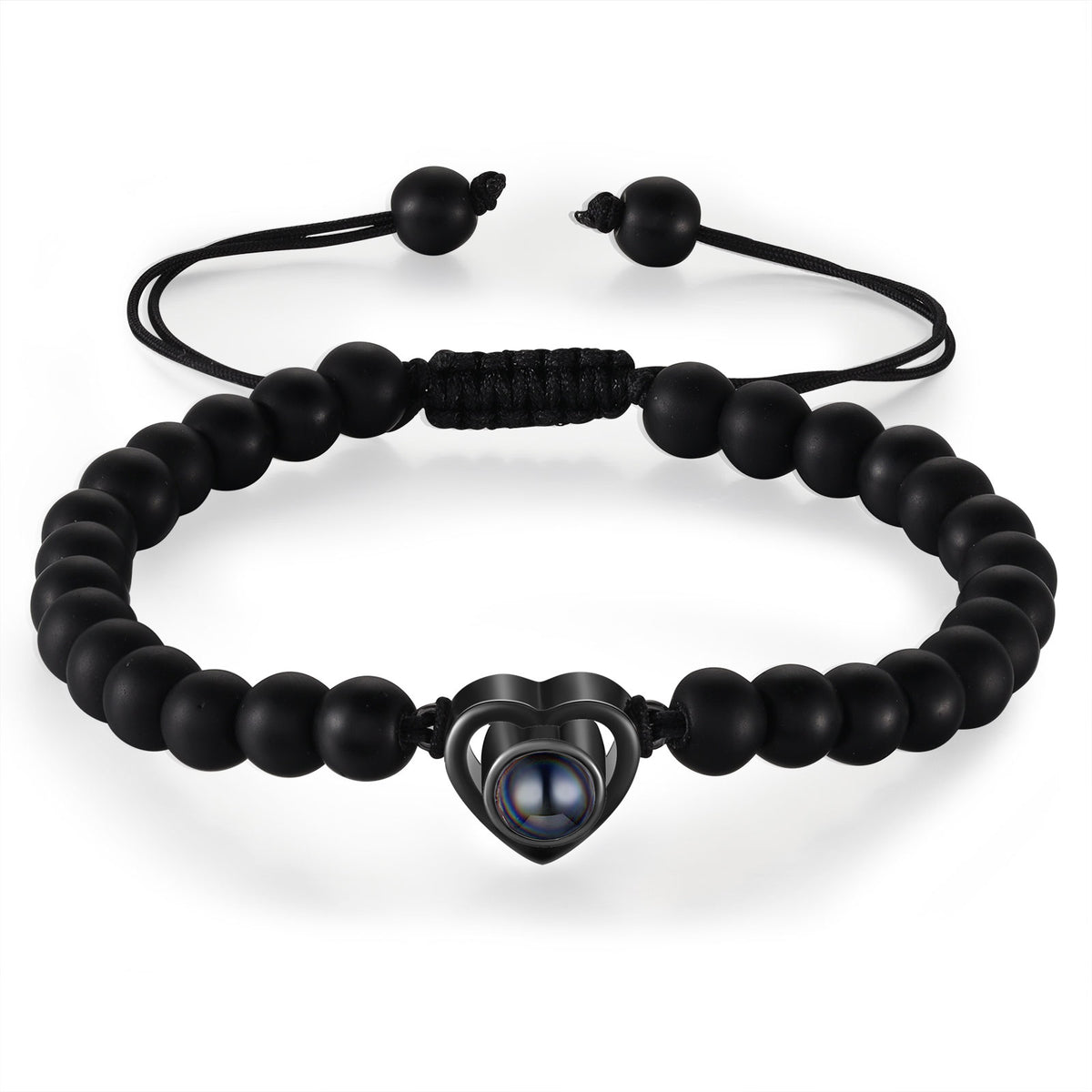 Matte Black Bead Heart Photo Projection Bracelet