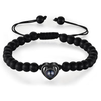 Matte Black Bead Heart Photo Projection Bracelet