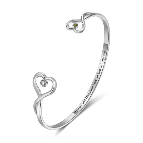 Mother Daughter Birthstone Heart Bangle