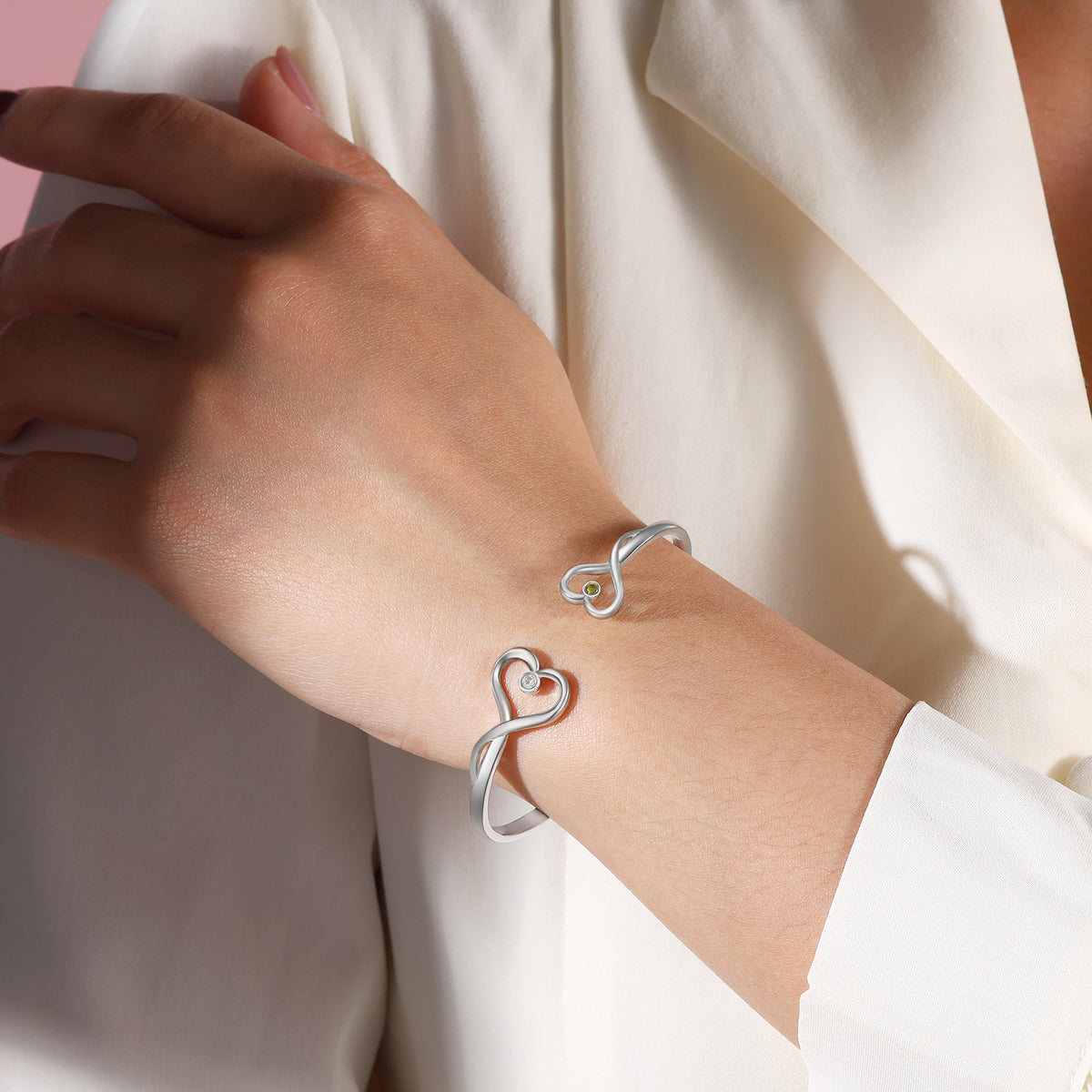 Mother Daughter Birthstone Heart Bangle