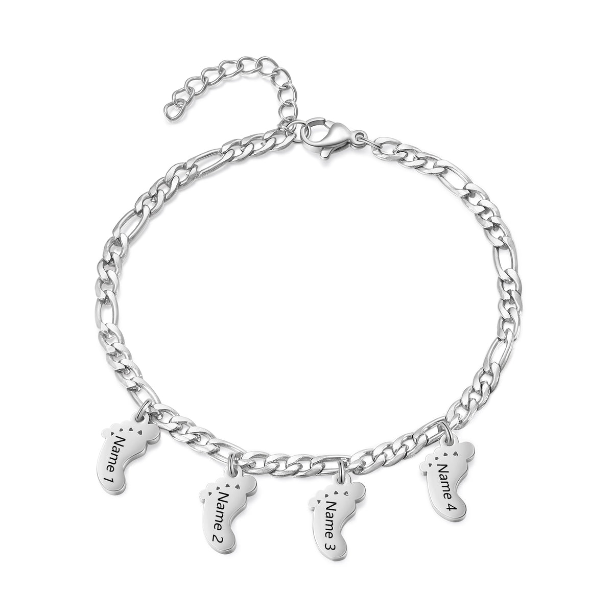 Engraved Name Feet Pendant Bracelet