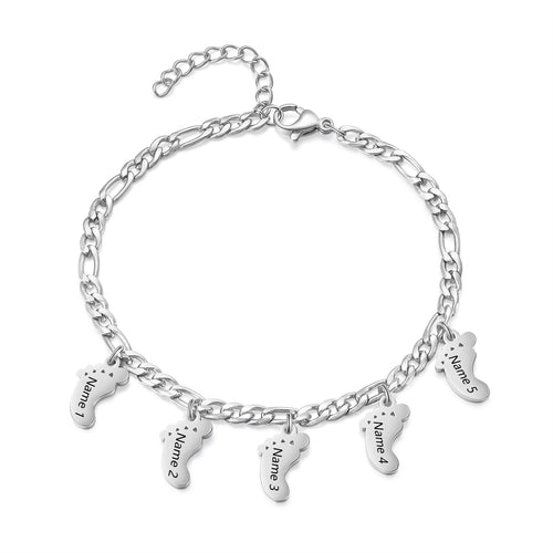 Engraved Name Feet Pendant Bracelet