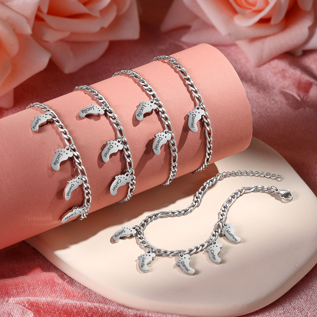 Engraved Name Feet Pendant Bracelet