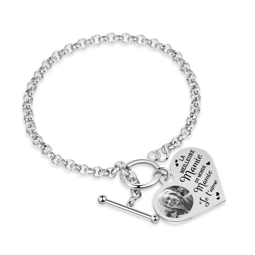 Grandma Heart Photo Engraved Bracelet