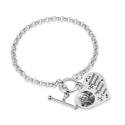 Grandma Heart Photo Engraved Bracelet