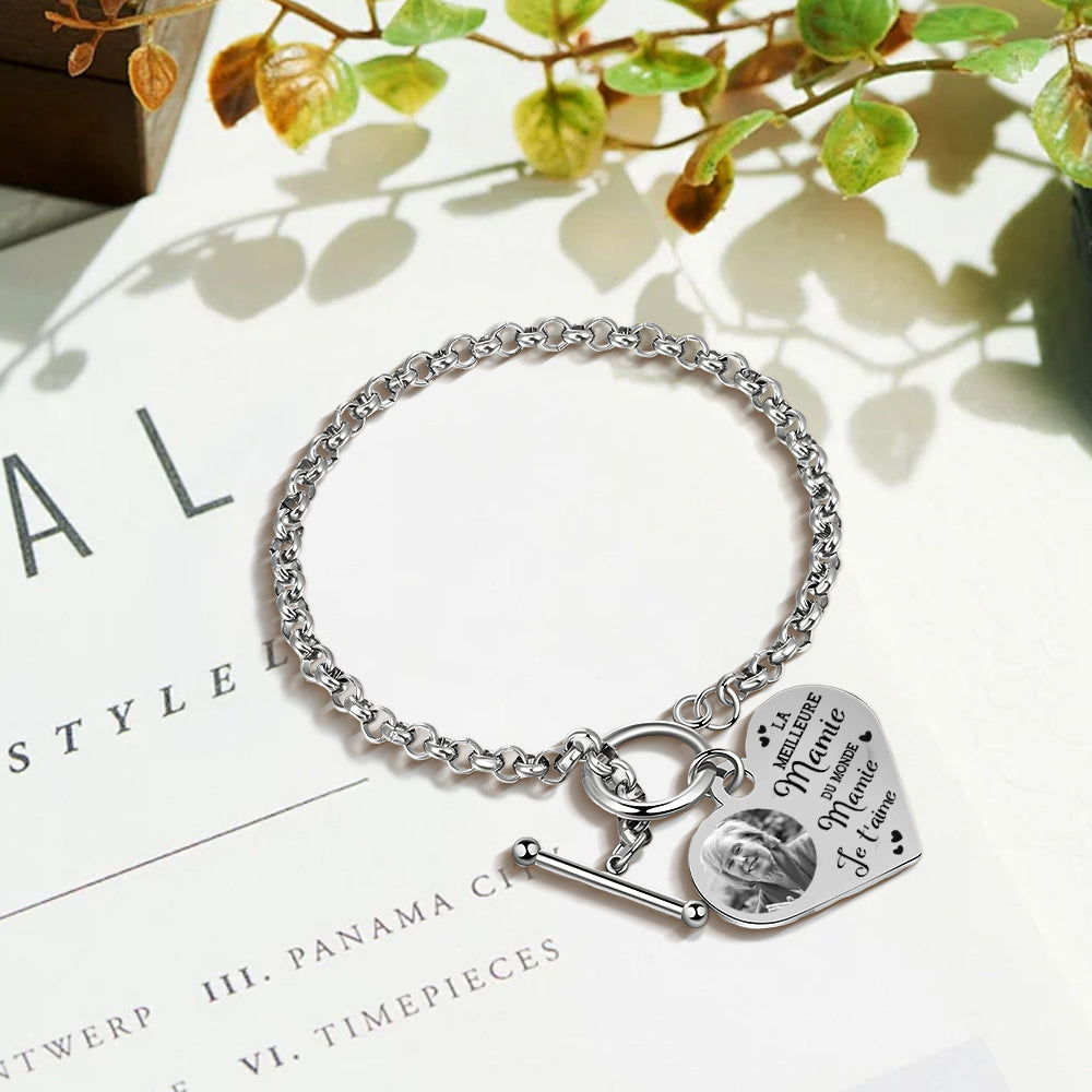 Grandma Heart Photo Engraved Bracelet