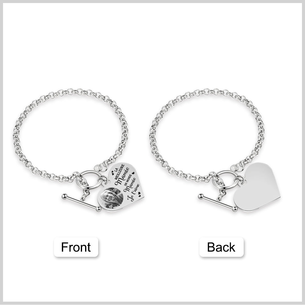 Grandma Heart Photo Engraved Bracelet