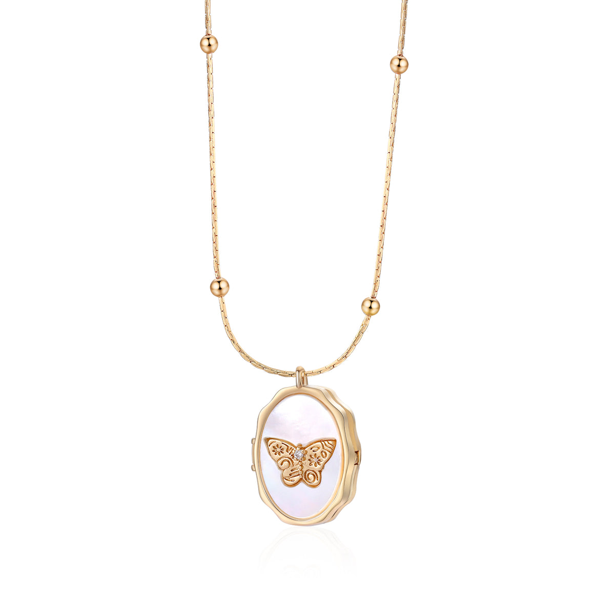 Gold Photo Locket Necklace, Butterfly or Angel
