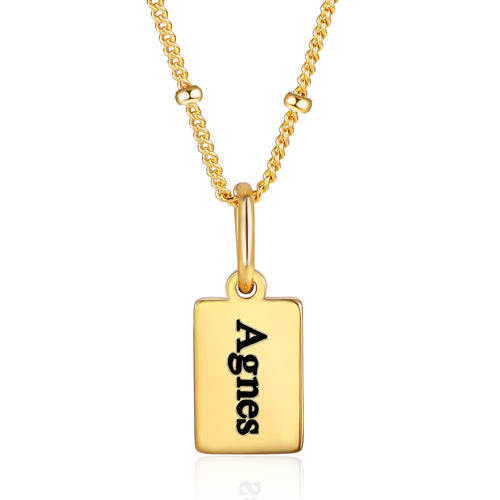 Gold Engraved Name Tag Necklace
