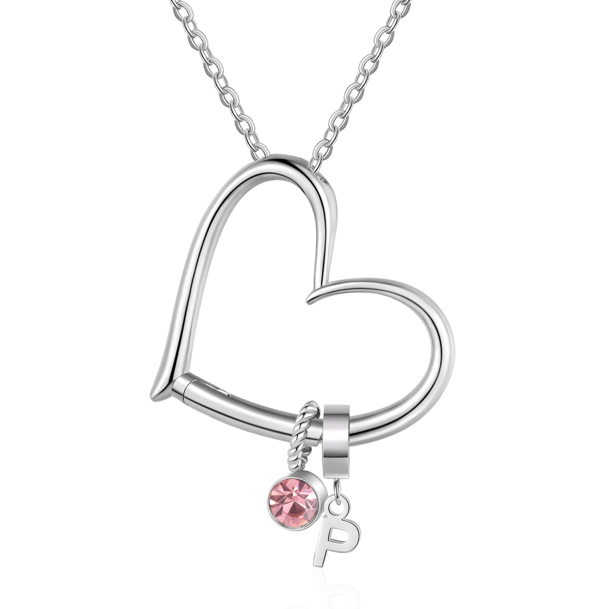 Heart Initial Letter Birthstone Necklace