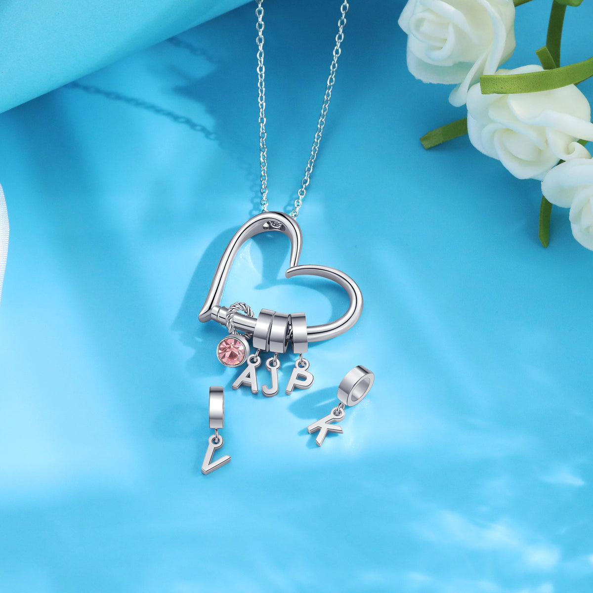 Heart Initial Letter Birthstone Necklace