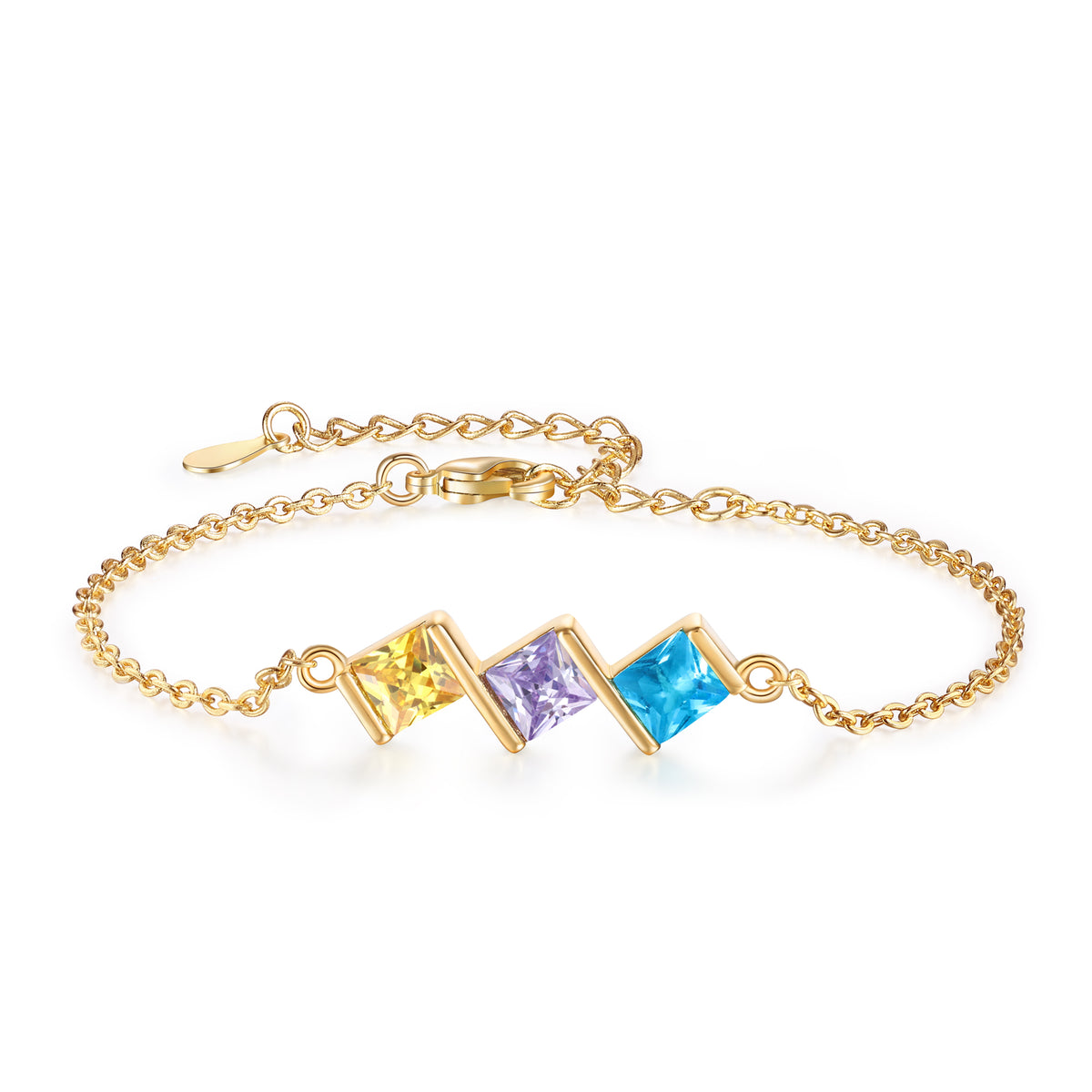 Gold Square Birthstone Link Bracelet