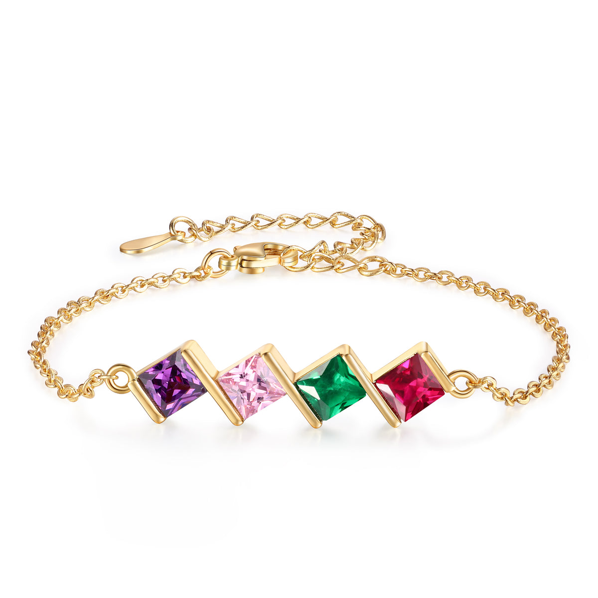 Gold Square Birthstone Link Bracelet