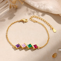 Gold Square Birthstone Link Bracelet