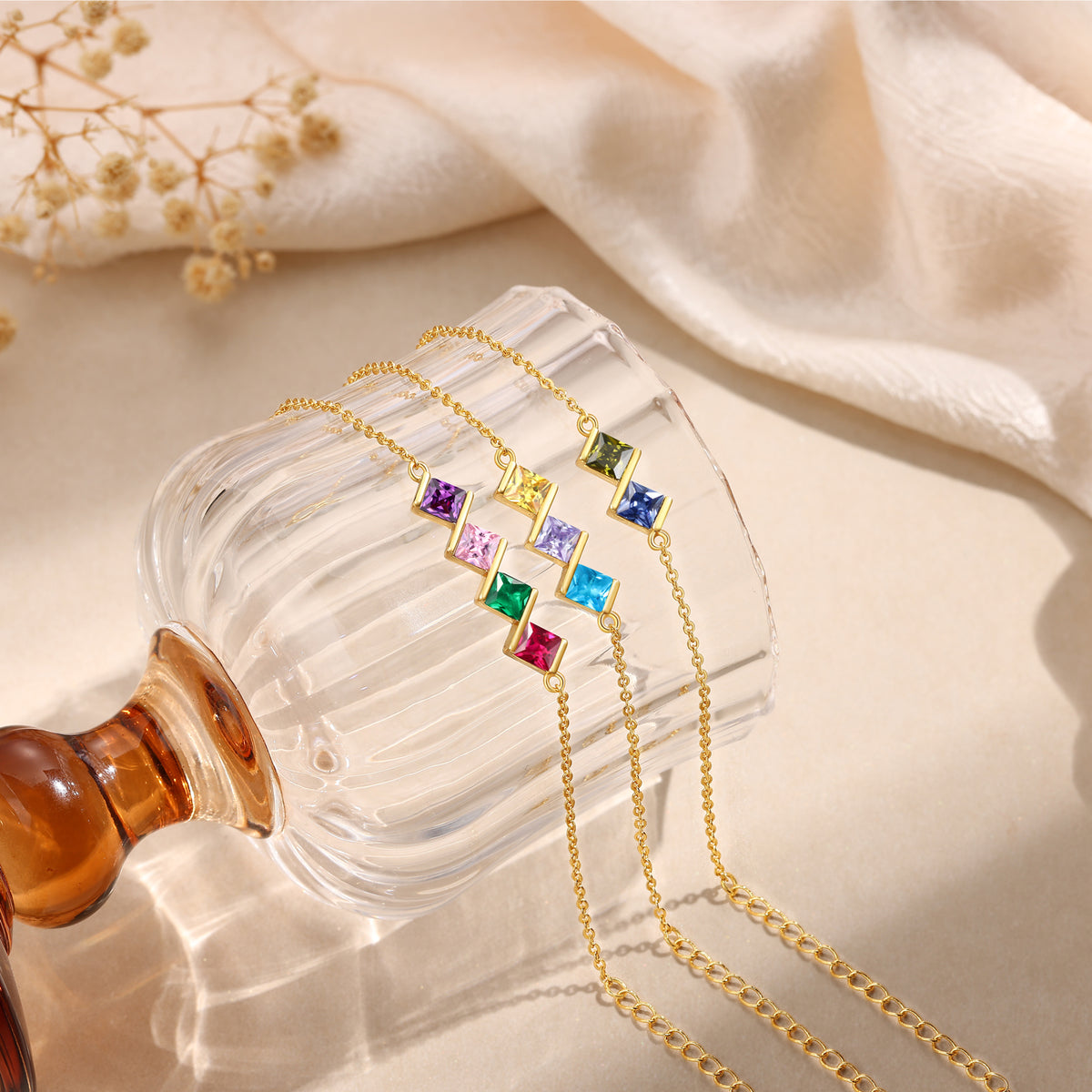 Gold Square Birthstone Link Bracelet