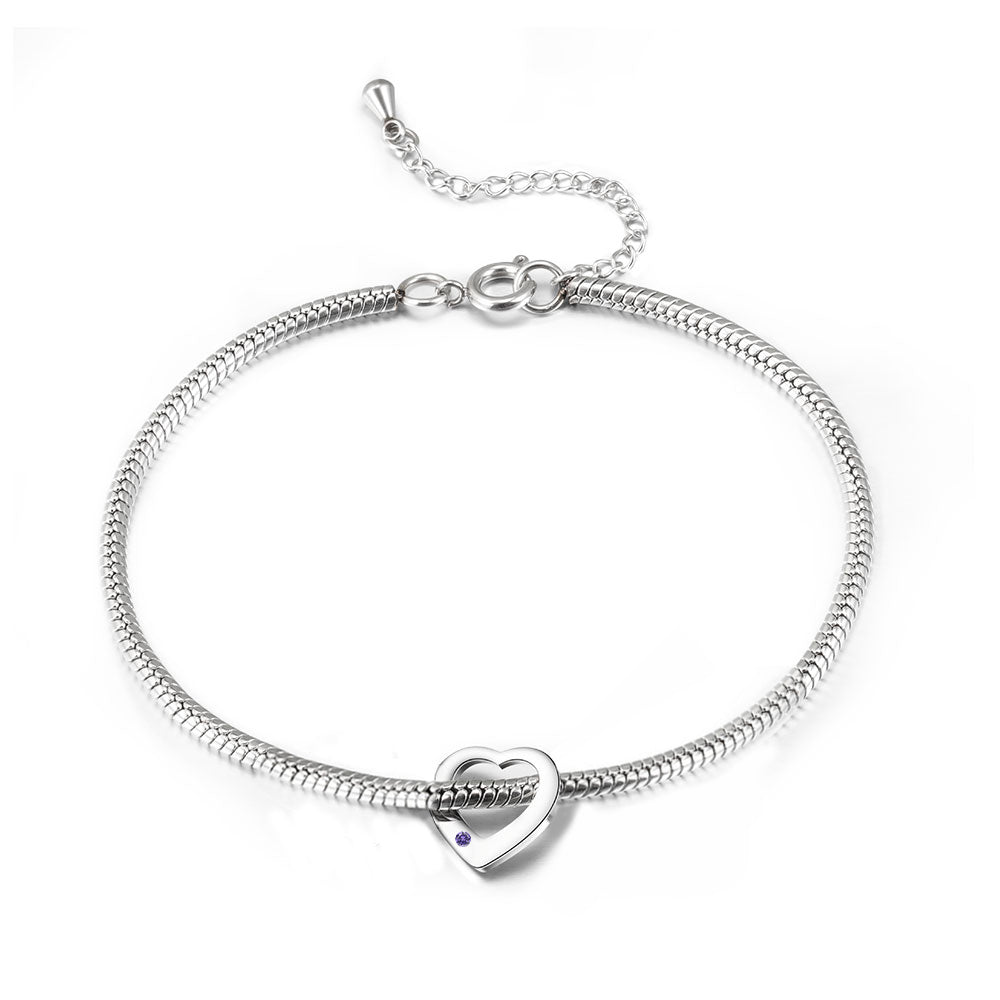 Heart Birthstone Engraved Name Anklet