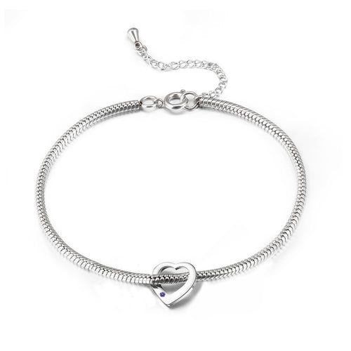 Heart Birthstone Engraved Name Anklet