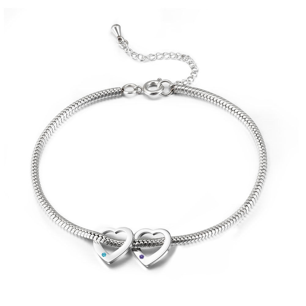 Heart Birthstone Engraved Name Anklet