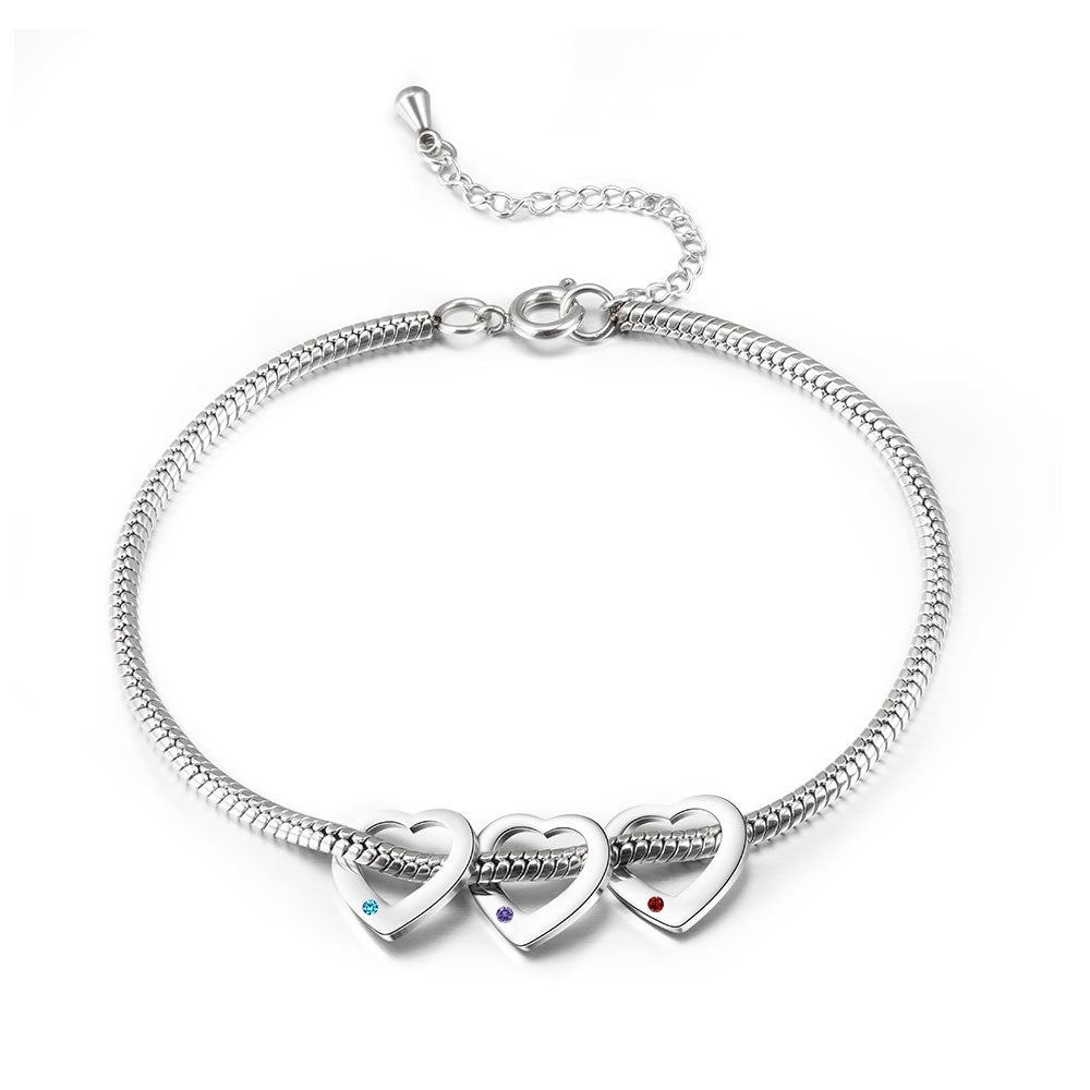 Heart Birthstone Engraved Name Anklet