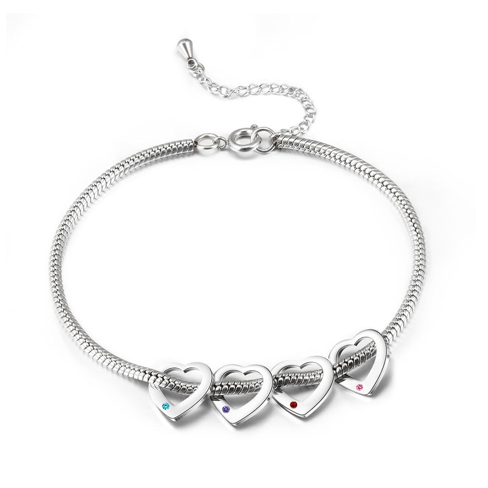 Heart Birthstone Engraved Name Anklet