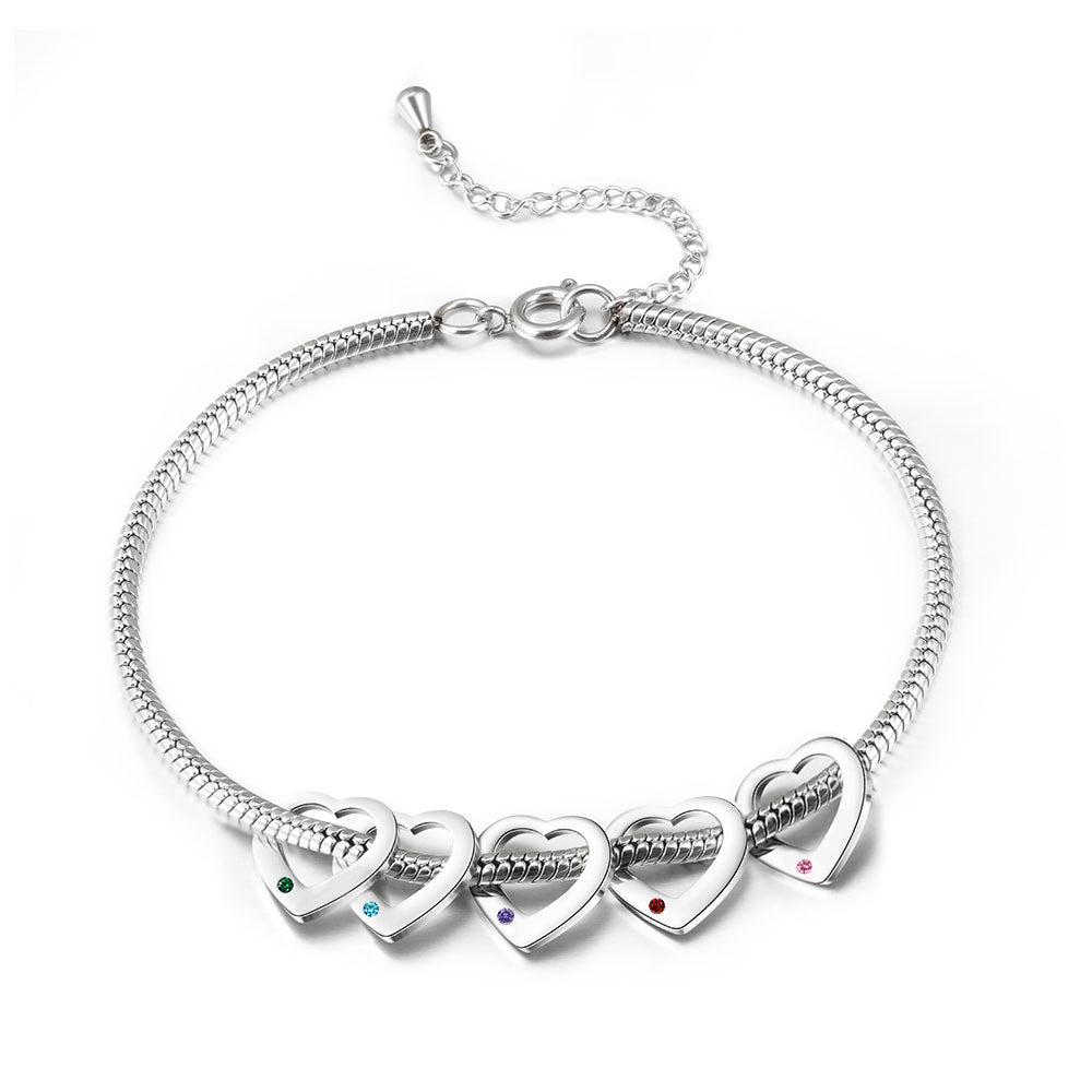 Heart Birthstone Engraved Name Anklet