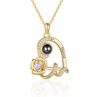 Heart Rose Birthstone Photo Projection Necklace