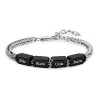 Men's Black Name Bead Wheat Chain Bracelet