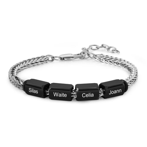 Men's Black Name Bead Wheat Chain Bracelet