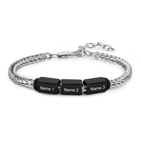 Men's Black Name Bead Wheat Chain Bracelet