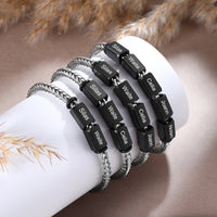 Men's Black Name Bead Wheat Chain Bracelet
