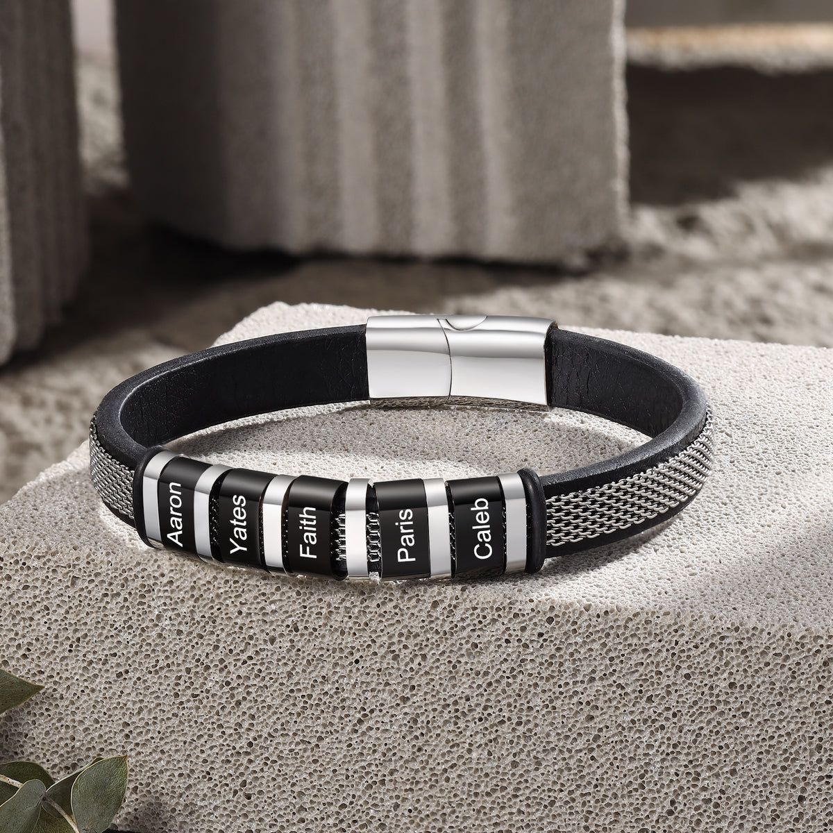 Men's Steel Mesh Name Bead Bracelet