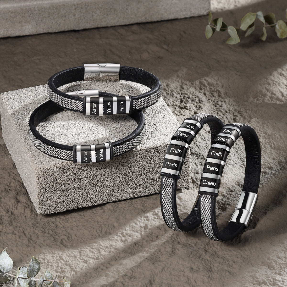 Men's Steel Mesh Name Bead Bracelet