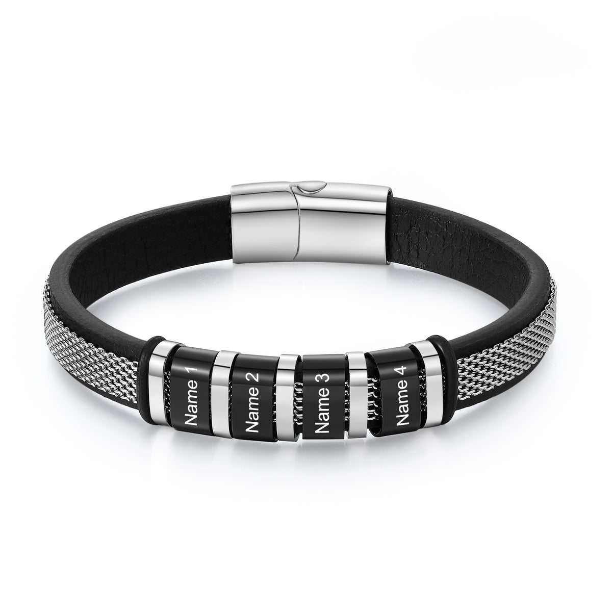 Men's Steel Mesh Name Bead Bracelet