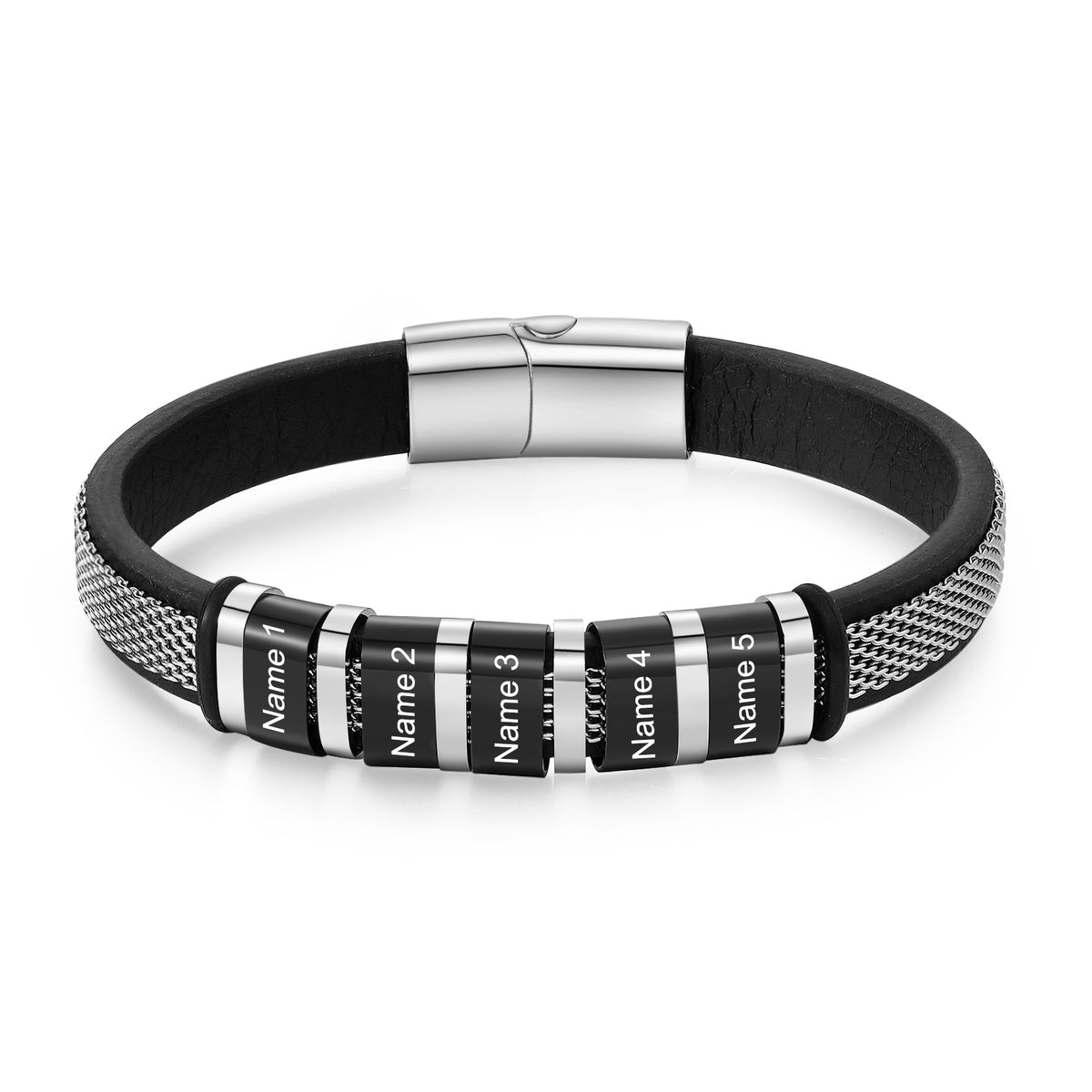 Men's Steel Mesh Name Bead Bracelet