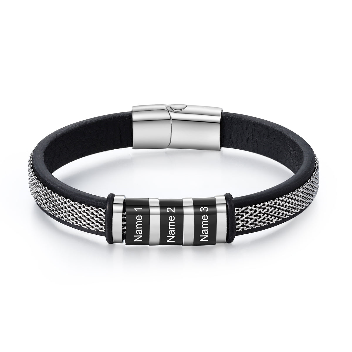 Men's Steel Mesh Name Bead Bracelet