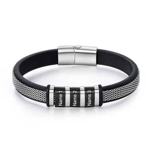 Men's Steel Mesh Name Bead Bracelet