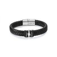 Men's Black PU Leather Name Bead Bracelet