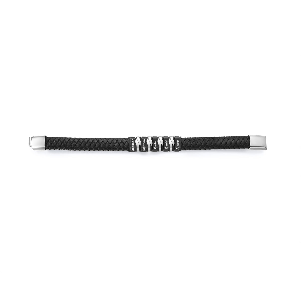 Men's Black PU Leather Name Bead Bracelet