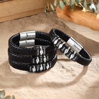 Men's Black PU Leather Name Bead Bracelet