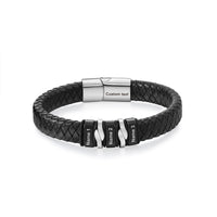 Men's Black PU Leather Name Bead Bracelet