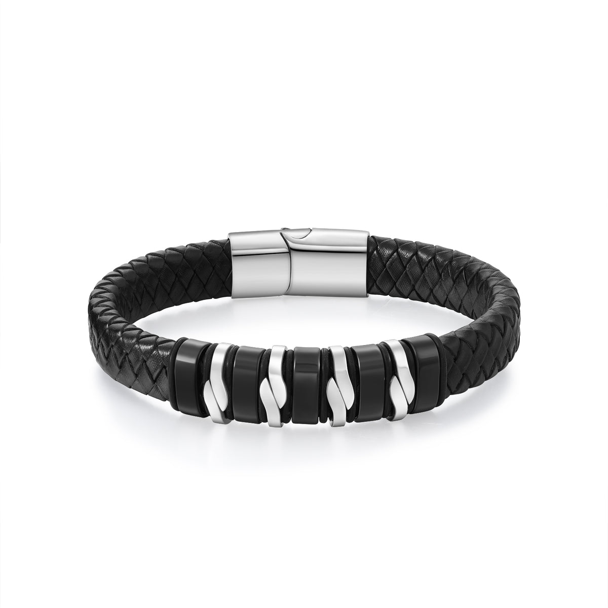 Men's Black PU Leather Name Bead Bracelet