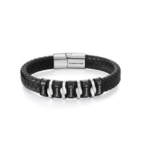 Men's Black PU Leather Name Bead Bracelet