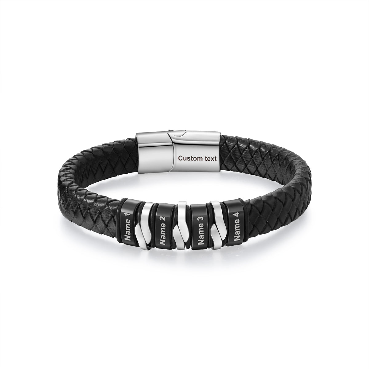 Men's Black PU Leather Name Bead Bracelet