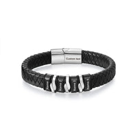 Men's Black PU Leather Name Bead Bracelet