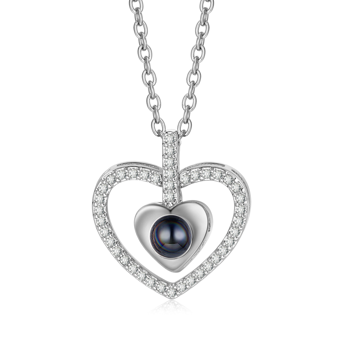 Crystal Heart Photo Projection Pendant Necklace